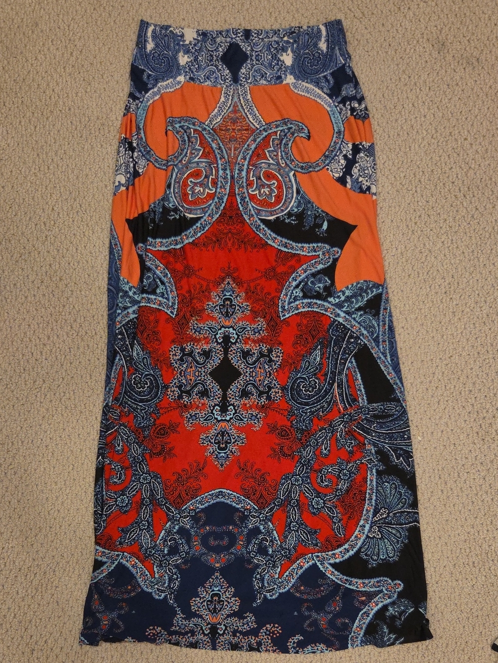 Boston Proper Orange and Navy Paisley Maxi Skirt